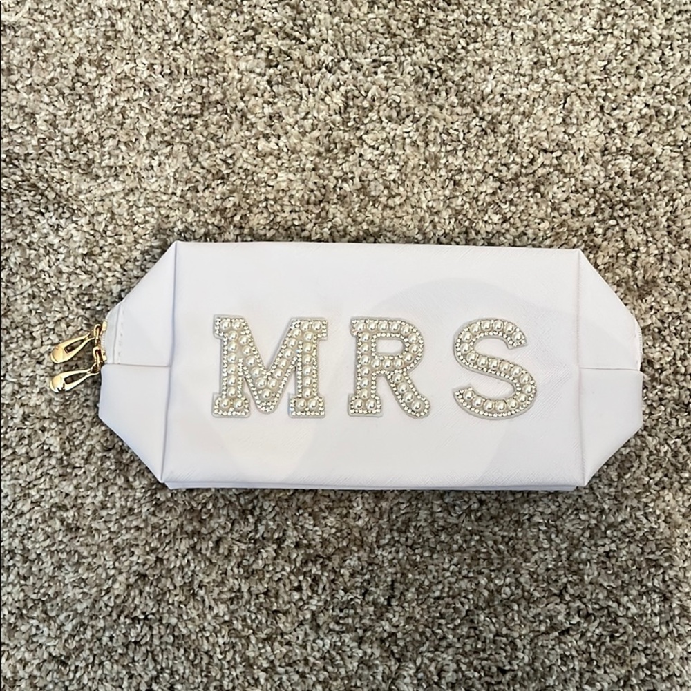 White 'MRS' Clutch with Gold Accents